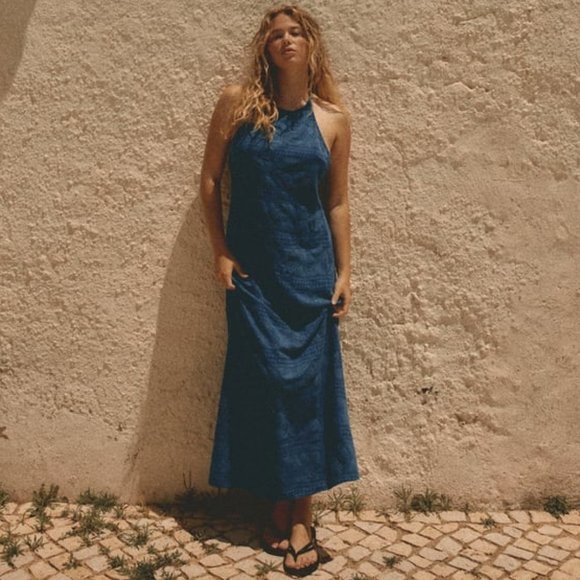 ZARA NWT BEADED LINEN BLEND DRESS M